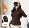 Jaqueta de Yoga com Zíper Duplo, Forrada com Fleece e Espessa para Mulheres, Esportes de Primavera, Slim-Fit, Tudo-em-Um, Fleece Versátil, Corta-Vento e Quente