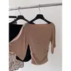 Top de mujer cool y elegante, sin hombros y con mangas acampanadas, tejido romántico francés intelectual y sofisticado