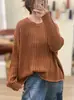 Nuevo Suéter Pulóver Elegante de Punto Holgado con Cuello Redondo y Diseño Hueco, Color Sólido, Manga Larga para Mujer, Otoño/Invierno 2026