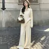 Suéter Suave de Punto Trenzado con Cuello Polo, Sensación Relajada y Sencilla, Conjunto de Dos Piezas, Pantalones Anchos de Punto para Mujer, Otoño Invierno