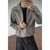 Camisa de Manga Larga para Hombre Estilo Old Money Otoño con Diseño Falso de Dos Piezas, Top Casual de Retazos Rayados Americanos, Camiseta de Moda de Corte Holgado