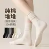 Calcetines de algodón puro para mujer para otoño e invierno, a media pantorrilla, combinados con zapatos pequeños de cuero, calcetines de maternidad sin costuras 10A antibacterianos y resistentes al olor