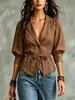 Otoño 2026 Nuevo Transfronterizo Europeo y Americano Comercio Exterior Elegante para el Trabajo Color Sólido Blazer con Lazo en la Cintura Camisa Abotonada con Cuello para Mujer