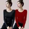 Camiseta base negra cuello redondo fina de modal para mujer nueva llegada Top Ankara rojo otoño manga larga camiseta primavera y otoño
