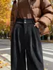 Pantalones Color Café Melard Brown para Mujer, Nuevo Estilo Otoño, Pantalones de Pana Anchos para Figura Petite, Pantalones Rectos Ajustados Casuales