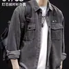 Camisa de veludo cotelê masculina Primavera e Outono Nova camisa retrô japonesa casual versátil roupa de trabalho casaco masculino blusa de manga comprida