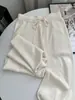Pantalones de punto ancho de cachemira para mujer, de cintura alta, corte holgado, con caída fluida, engrosados para otoño e invierno, de largo hasta el suelo, adecuados para usar como prenda exterior