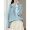 Nuevo Suéter de Punto de Lana Pura Off-Shoulder Otoño/Invierno 2026 Manga Larga para Mujer con Calados Bordados