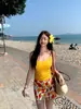 Traje de baño de dos piezas para niña, estilo puro y deseable, 3 colores, estilo falda floral conservadora, traje de baño dulce y lindo para vacaciones casuales