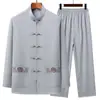 Traje Tang para Hombre de Manga Larga Estilo Chino Bordado Ropa Étnica para Personas Mayores de 60 a 70 Años Traje Zhongshan Estilo Delgado de Primavera y Otoño