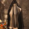 Novia Hepburn de una sola capa, cola larga, hilo liso, estudio fotográfico, fotografía de viaje, tocado sencillo, Halloween, velo negro vintage