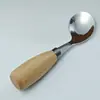 Nuevo Juego de Cucharas Medidoras de Madera Maciza Estilo Retro Japonés con Mango de Haya Cubiertos de Acero Inoxidable 304 Cuchara y Tenedor para Niños Cuchara para Sopa de Hogar