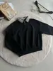 Sudadera pesada con cuello polo de patchwork de espiga gris floral americana, unisex, estilo intelectual Miu, prenda de abrigo de otoño