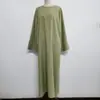 Suministrado directamente por el fabricante, el nuevo vestido elegante de color liso, corte recto holgado, con cuello redondo y bolsillos laterales Yiduoduo 24715