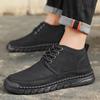 Zapatos de Hombre Otoño e Invierno Nuevos Zapatos Casuales de Cuero para Exterior Antideslizantes Resistentes al Desgaste de Caña Media con Cordones Cosidos Zapatos de Algodón de Terciopelo para Hombre