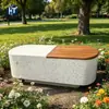 Banqueta Longa de Terrazzo Inorgânico Branco com Encosto Cadeira de Descanso para Caminho Comunitário Banco de Pedra para Paisagismo UHPC Personalizado