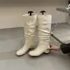 Botas plisadas apiladas de estilo coreano para mujer que aumentan la altura, nuevas botas de montar ajustadas para otoño e invierno 2026, botas de caña alta de gamuza para mujer