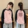 Ropa interior térmica para niñas con forro polar para otoño e invierno, ropa interior casual, cuello redondo, mangas largas en bloques de color, tejido cepillado, para niños de talla mediana y grande, top cálido
