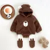 Ropa de Bebé Ins para Otoño e Invierno Mono con Capucha de Felpa Forrado de Manga Larga de Terciopelo Doble Cara Caliente Ropa Holgada de Invierno