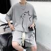 Traje deportivo de verano para hombre, marca de moda, estilo waffle, dos piezas, holgado, informal, de talla grande, pantalones cortos de manga corta, un conjunto