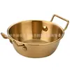 Tigela para Vinho de Arroz, Tigela de Aço Inoxidável Estilo Coreano, Tigela Dourada Comercial para Salada, Tigela para Molho de Fondue, Tigela para Lanches, Tigela para Preparo com Duas Alças, Tigela para Batatas Fritas