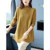 Suéter Largo Plus Size 2026 para Mulheres, Comprimento Médio, para Senhoras Plus Size, Outono e Inverno, Cobre a Barriga, Emagrecimento, Tricô com Gola Meia-Alta, Camisa Básica