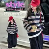 Conjunto de Rayas Anchas con Cuello Alto para Niña, Nuevo Estilo Otoño 2026, Sudadera con Media Cremallera y Pantalones de Pierna Ancha Set de Dos Piezas para Niños Tallas Mediana y Grande
