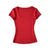 Camiseta de Verão 2026 Novo Estilo Gola Redonda Manga Curta para Mulheres, Estilo Garota Americana Badass, Cor Sólida, Ajuste Slim, Top Básico Emagrecedor