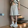 Pantalones cortos de malla empalmada de secado rápido para hombre, pantalones deportivos finos de verano estilo americano, pantalones cortos holgados casuales frescos de seda de hielo hasta la rodilla
