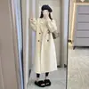 Casaco de lã de alta qualidade estilo britânico com gola de terno para mulheres, outono e inverno, cor sólida, para uso externo, estilo coreano, longo, de lã, transfronteiriço