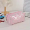 Bolsa de Cosméticos Listrada Coreana Grande Capacidade Feminina Portátil Bolsa de Armazenamento Bolsa Pequena Bolsa para Batom Bolsa para Lápis Bolsa de Cosméticos