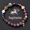 Pulsera Transfronteriza Europea y Americana de Ocho Planetas y Doce Signos del Zodiaco Colgante de Acero Inoxidable Piedra Natural Pulsera de Cuentas Hecha a Mano para Pareja para Mujeres