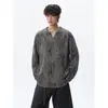 Cuello en V estilo old money ropa interior holgada marca de moda otoño retro camiseta de manga larga desgastada hombre capa base talla holgada