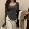 Camiseta Irregular Fina de Manga Corta Larga para Mujer, Primavera y Otoño 2026 Nueva Camisa Básica Ajustada Favorecedora, Top de Principios de Otoño