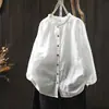 Camisa Femenina de Moda 2026 Otoño Nuevo Estilo Doble Capa Algodón Gasa Artística Rejuvenecedora Holgada Sencilla Color Sólido Camisa