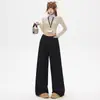 Nuevos pantalones de traje compuestos negros minimalistas engrosados, de cintura alta, pantalones casuales de pierna ancha a la moda para mujer, pantalones negros de longitud única
