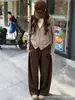 Pantalones anchos de color marrón melardo para mujer, estilo coreano de otoño, de cintura alta, adelgazantes, holgados y de corte relajado, pantalones de traje de pierna curva