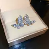 Pendientes Pequeños de Mariposa de Zirconia con Diamantes Completos de Plata para Mujer, Brillantes, Dulces, Exquisitos, Pendientes de Lujo Ligero, Modernos, Pendientes de Gama Alta para Damas