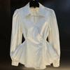 Camisa de Manga Larga Rayada de Cuello Polo de Diseño de Alta Gama, Nueva Moda de Primavera, Ajuste Regular Delgado para Mujer, Tendencia