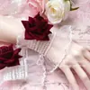 Diablo lolita Renda Manga de Pulso Feminina Vinho Rosa Manga de Vestido Flor de Pulso