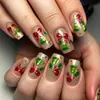 Adesivos de unha europeus quadrados de comprimento médio para o Natal, adesivos de unha postiças removíveis da série de Natal, conjunto de caixa com 24 peças