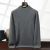 Suéter masculino de cashmere com gola alta meia, cor sólida, malha business casual, corte solto, luxo leve, espessado, quente, suéter para usar como base