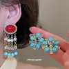 Aretes de Borla de Piedra Ovalada de Resina Tachonada con Agujas Plateadas, Diseño Vintage, Aretes de Nicho