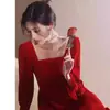Vestido Burdeos Tostado Novia Petite Vestido de Noche de Alta Gama Boda Cuadrado Largo Vestido de Agradecimiento Reunión Anual