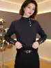 Nueva camiseta básica cálida de moda otoño e invierno forrada de polar para mujer, diseño elegante, camiseta versátil de manga larga