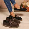 Comercio Exterior Transfronterizo Talla Grande Cadena de Metal Zapatos Casuales Otoño e Invierno Nuevos Retro Color Sólido Zapatos de Suela Gruesa Venta al por Mayor