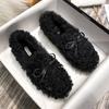 Estilo Coreano Nuevo Estilo Zapatos de Pelo para Mujer Tallas Grandes Zapatos de Algodón para Otoño e Invierno Planos Forrados de Lana de Cordero Zapatos Doudou con Lazo