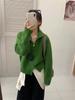 Estilo Preguiçoso Cor Sólida Zíper Duplo Gola Lapela Casaco Suéter Feminino Outono e Inverno Novo Solto Gola Simples Cardigan Tricô Grosso