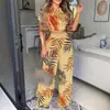 Ropa Europea y Americana para Mujer Amazon Aliexpress Sitio Independiente Estilo Elegante Conjunto de Pantalones Estampados de Manga Corta de Dos Piezas para Mujer Ligero