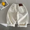 Pantalones casuales para niños, forrados de polar, para niños y niñas, colección otoño e invierno, tallas medianas y pequeñas, engrosados, color liso, estilo de pierna recta, con forro de polar integrado